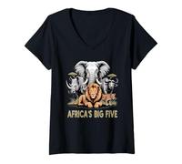 Femme Big 5 Wildlife South Africa Safari Les Big Five de l'Afrique T-Shirt avec Col en V