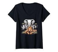 Femme Big 5 Wildlife South Africa Safari Les Big Five de l'Afrique T-Shirt avec Col en V