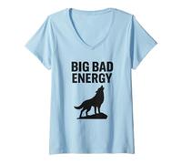 Femme Big Bad Energy Loup hurlant - Alpha Vibes T-Shirt avec Col en V