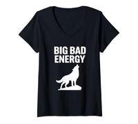 Femme Big Bad Energy Loup hurlant - Alpha Vibes T-Shirt avec Col en V