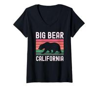 Femme Big Bear California Lake Village Ski Snow SoCal Camping Rose T-Shirt avec Col en V