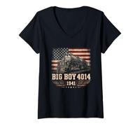 Femme Big Boy 4014 Train Engineer Steam Train American Flag July 4 T-Shirt avec Col en V
