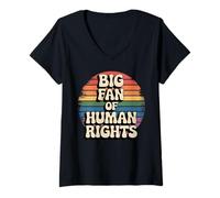 Femme Big Fan of Human Rights Rainbow Equality Retro T-Shirt avec Col en V