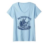 Femme Big Fish Bad Plan Capitaine de pêche en Eau salée T-Shirt avec Col en V