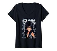 Femme Big Hair Glam Girl des années 80 T-Shirt avec Col en V