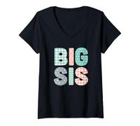 Femme Big Sis - Cool Big Sister, Older Sister, Broderie Craft T-Shirt avec Col en V
