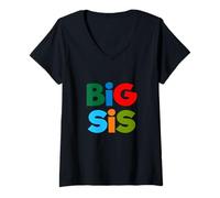 Femme Big Sis, Little Sis, Best Sister Ever Novelty Graphic Cool T-Shirt avec Col en V