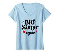 Femme Big Sister Again Announcement Sign 2025 Sister to Be 2026 T-Shirt avec Col en V