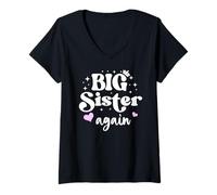 Femme Big Sister Again Announcement Sign Sister to Be 2026 Big Sis T-Shirt avec Col en V