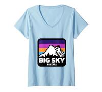 Femme Big Sky Montana Ski Snowboard Famille Ski T-Shirt avec Col en V