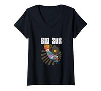 Femme Big sur California Outdoors Retro Mountains & Waves T-Shirt avec Col en V