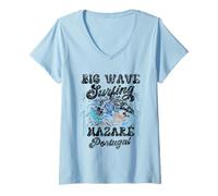 Femme Big Wave Surf Nazaré Portugal Surfer Surf T-Shirt avec Col en V