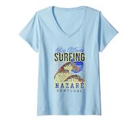 Femme Big Wave Surf Nazaré Portugal Surfer Surf T-Shirt avec Col en V
