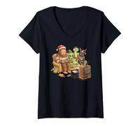 Femme Bigfoot Alien Nessie Mothman Retro Gaming Christmas Party T-Shirt avec Col en V