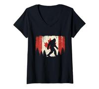 Femme Bigfoot Big Foot Drapeau Canadien Sasquatch Canada T-Shirt avec Col en V