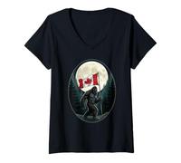 Femme Bigfoot Big Foot Drapeau Canadien Sasquatch Canada T-Shirt avec Col en V