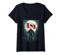 Femme Bigfoot Big Foot Drapeau Canadien Sasquatch Canada T-Shirt avec Col en V