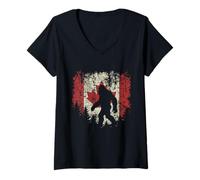 Femme Bigfoot Big Foot Drapeau Canadien Sasquatch Canada T-Shirt avec Col en V