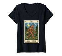 Femme Bigfoot Carte de tarot graphique Sasquatch Forêt Cryptide T-Shirt avec Col en V