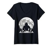 Femme Bigfoot DJ Moon Disc Jockey Techno T-Shirt avec Col en V