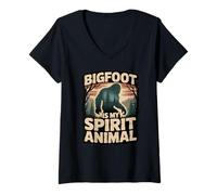Femme Bigfoot est Mon Animal Spirituel, Motif Amusant de forêt et de Nature T-Shirt avec Col en V