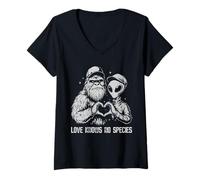 Femme Bigfoot et Alien Besties Funny Cryptid UFO Friendship T-Shirt avec Col en V