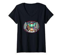 Femme Bigfoot et Alien Holiday Campfire, Cryptid Christmas T-Shirt avec Col en V