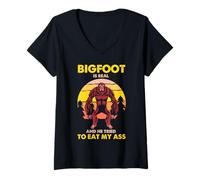 Femme Bigfoot is Real Funny Encounter Sasquatch Humour Design T-Shirt avec Col en V