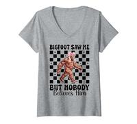 Femme Bigfoot m'a vu mais personne ne le croit, une drôle de sasquatch T-Shirt avec Col en V