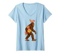 Femme Bigfoot Oreilles de Lapin de Pâques Portant Le Lapin de Pâques T-Shirt avec Col en V