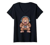 Femme Bigfoot Playing Video Game Sasquatch Video Gamers T-Shirt avec Col en V
