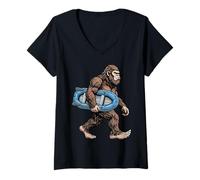 Femme Bigfoot Raft Sasquatch River Rafting Adventure Humo T-Shirt avec Col en V