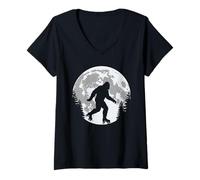 Femme Bigfoot Roller Skating Moon T-Shirt avec Col en V