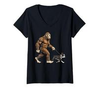 Femme Bigfoot Sasquatch Chien Marchant Boston Terrier T-Shirt avec Col en V
