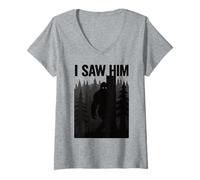 Femme Bigfoot Sasquatch, Je l'ai vu, drôle de Chasse aux cryptides en forêt T-Shirt avec Col en V