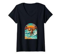 Femme Bigfoot Surf Club Sasquatch Surf Sunset Hawaïen T-Shirt avec Col en V