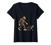 Femme Bigfoot Walking Berese Mountain Funny Sasquatch Dog Lovers T-Shirt avec Col en V