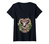 Femme Bighorn du Colorado et Cactus en Forme de Coupe Bordeaux T-Shirt avec Col en V