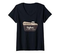 Femme Bighorn National Forest Wyoming Panneau de Bienvenue Vacances T-Shirt avec Col en V