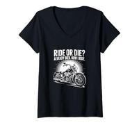 Femme Biker Chrétien Ride Or Die Déjà Mort Maintenant Je Roule T-Shirt avec Col en V
