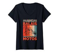 Femme Biker Girl Motarde Cadeau Motocyclette Drôle Femme à Moto T-Shirt avec Col en V, Noir, M
