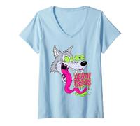 Femme Biker Lowbrow Howling Wolf Wolves Rockabilly 50s T-Shirt avec Col en V