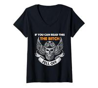 Femme Biker Skull Humour Graphic If You Can Read This T-Shirt avec Col en V