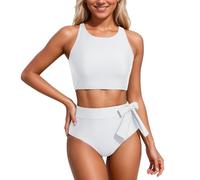 Femme Bikini Ensemble Maillot de Bain Tankini Deux pièces et imprimé idéal pour Plage Sorties décontractées Tenue Estivale Confortable Tendance Polyvalente saisonnier Lavable Machine (White, XL)