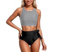 Femme Bikini Ensemble Maillot de Bain Tankini Deux pièces et imprimé idéal pour Plage Sorties décontractées Tenue Estivale Confortable Tendance Polyvalente saisonnier Lavable Machine (Black2, XL)