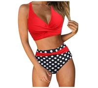 Femme Bikini Torsadé Taille Haute Ensemble Bikini Col V Élégant Maillots de Bain 2 Pièces