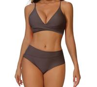 Femme Bikini Torsadé Taille Haute Ensemble Bikini Col V Élégant Maillots de Bain 2 Pièces