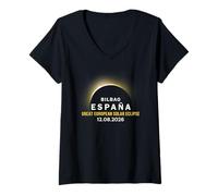 Femme Bilbao, Spain Great European Solar Eclipse 2026 T-Shirt avec Col en V