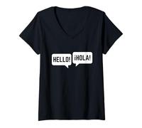 Femme Bilingual Hello Hola Spanish English Friendship Friends T-Shirt avec Col en V