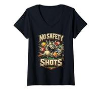 Femme Billard À 8 Boules No Safety Shots T-Shirt avec Col en V